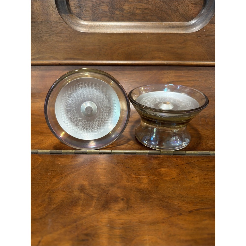 2 Glass Magnetic Glade Scented Oil Candle Holders Pedestal Iridescent